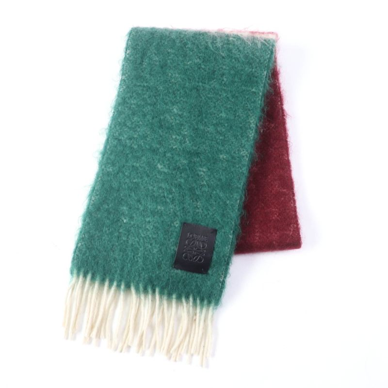 LOEWE Mohair Wool Blend Scarf/stole With Anagram Logo Patch And Fringe Multicolo