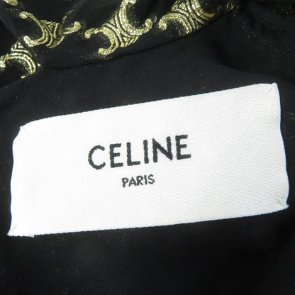 Celine 2r380805f Silk Triomphe Pattern Long Sleeve Dress With Ribbon Black Gold