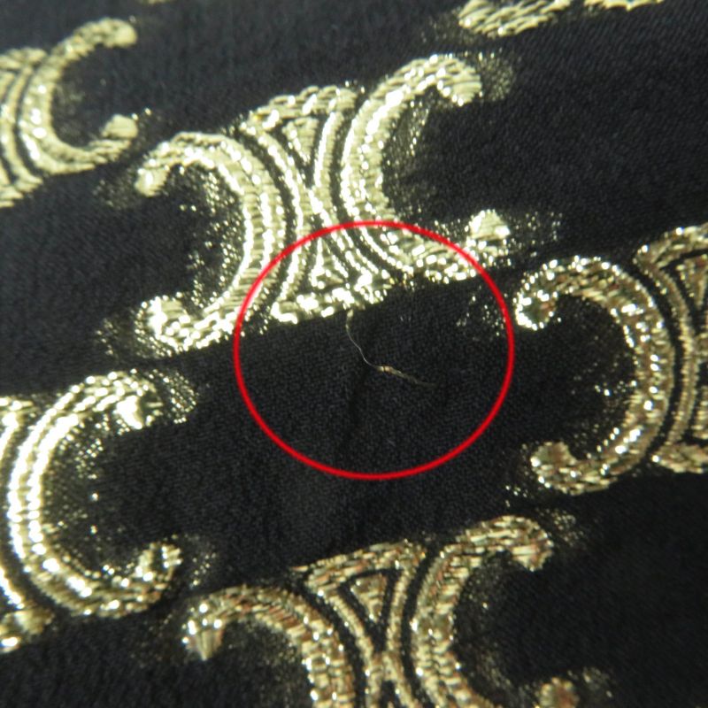 Celine 2r380805f Silk Triomphe Pattern Long Sleeve Dress With Ribbon Black Gold