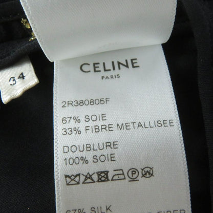Celine 2r380805f Silk Triomphe Pattern Long Sleeve Dress With Ribbon Black Gold