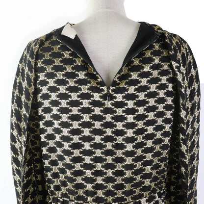 Celine 2r380805f Silk Triomphe Pattern Long Sleeve Dress With Ribbon Black Gold