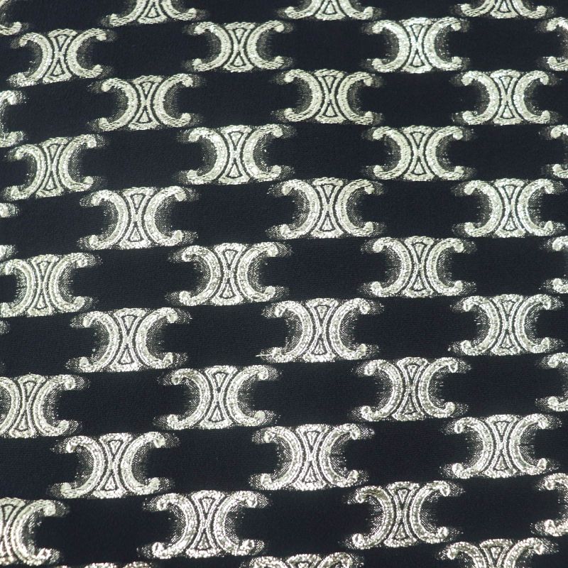 Celine 2r380805f Silk Triomphe Pattern Long Sleeve Dress With Ribbon Black Gold