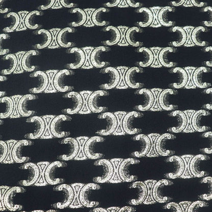 Celine 2r380805f Silk Triomphe Pattern Long Sleeve Dress With Ribbon Black Gold