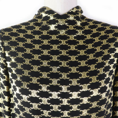 Celine 2r380805f Silk Triomphe Pattern Long Sleeve Dress With Ribbon Black Gold