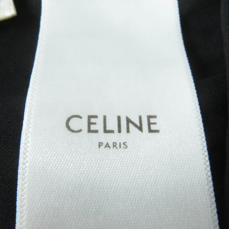 Celine 2r380805f Silk Triomphe Pattern Long Sleeve Dress With Ribbon Black Gold