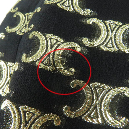 Celine 2r380805f Silk Triomphe Pattern Long Sleeve Dress With Ribbon Black Gold