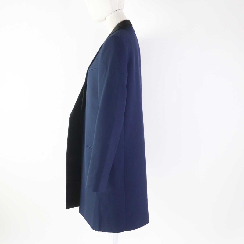 Celine Phoebe Period Wool 100% Silk Front Open Crombie Coat Navy Black 36 Made