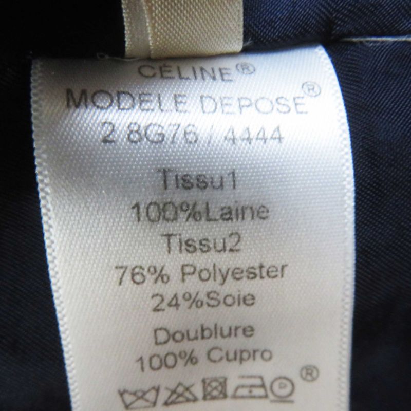 Celine Phoebe Period Wool 100% Silk Front Open Crombie Coat Navy Black 36 Made