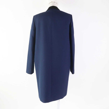 Celine Phoebe Period Wool 100% Silk Front Open Crombie Coat Navy Black 36 Made