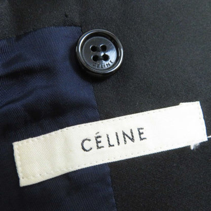 Celine Phoebe Period Wool 100% Silk Front Open Crombie Coat Navy Black 36 Made