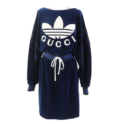 Gucci Adidas 23SS 695679 Trefoil Embroidery Chenille Dress Navy S Made In