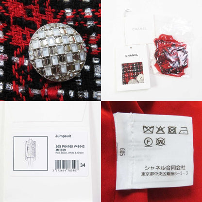 CHANEL 20S P64165 Runway Wear Silk Tweed Jumpsuit With Coco Mark Buttons Red