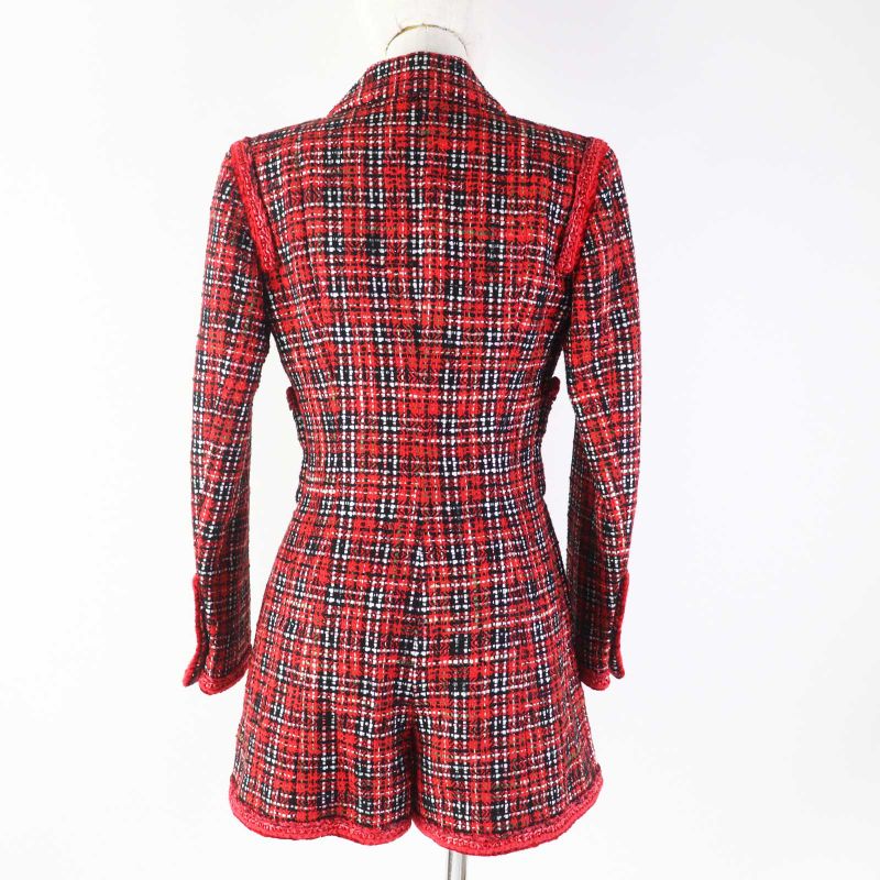 CHANEL 20S P64165 Runway Wear Silk Tweed Jumpsuit With Coco Mark Buttons Red