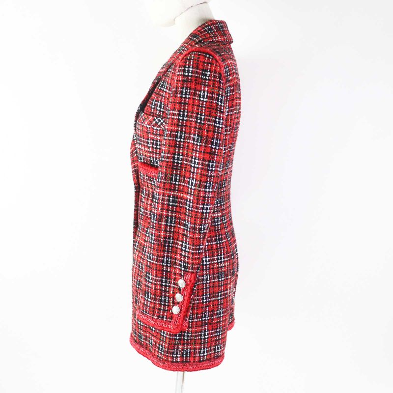 CHANEL 20S P64165 Runway Wear Silk Tweed Jumpsuit With Coco Mark Buttons Red