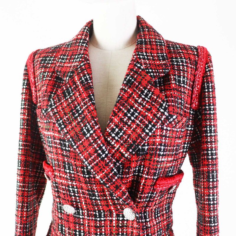 CHANEL 20S P64165 Runway Wear Silk Tweed Jumpsuit With Coco Mark Buttons Red