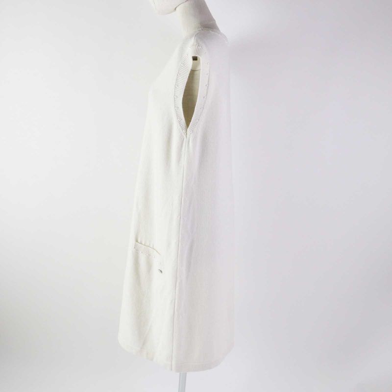 CHANEL P53637 Cotton Cashmere Sleeveless Knit Dress With Pockets And F Pearls