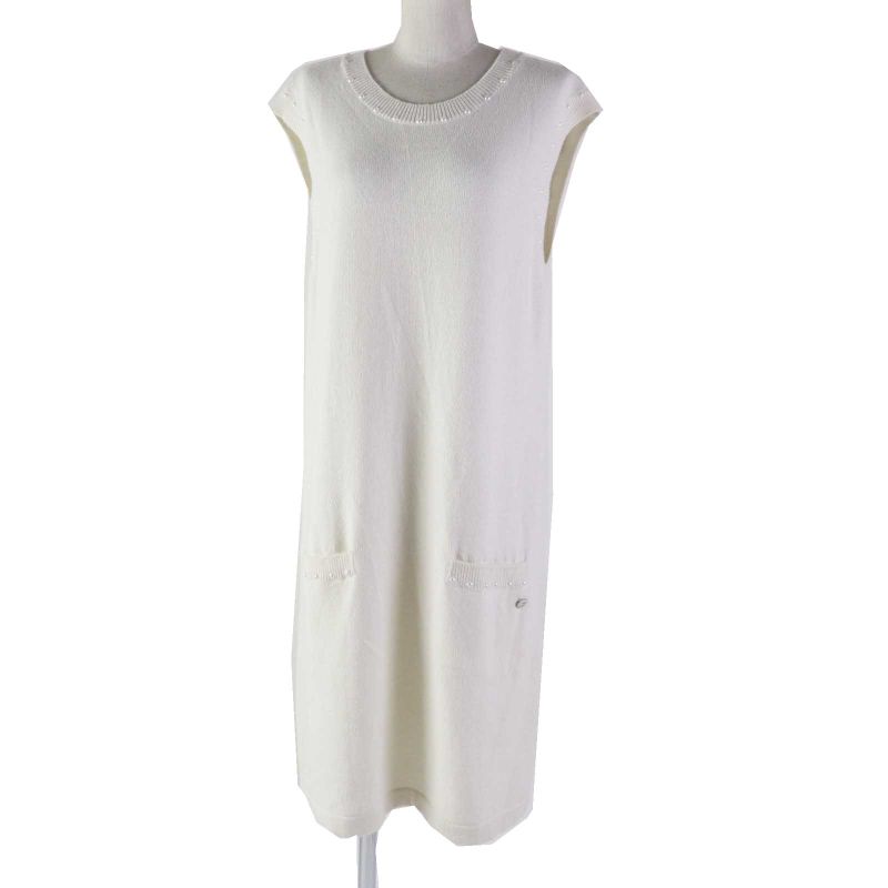 CHANEL P53637 Cotton Cashmere Sleeveless Knit Dress With Pockets And F Pearls