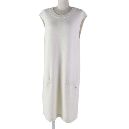 CHANEL P53637 Cotton Cashmere Sleeveless Knit Dress With Pockets And F Pearls