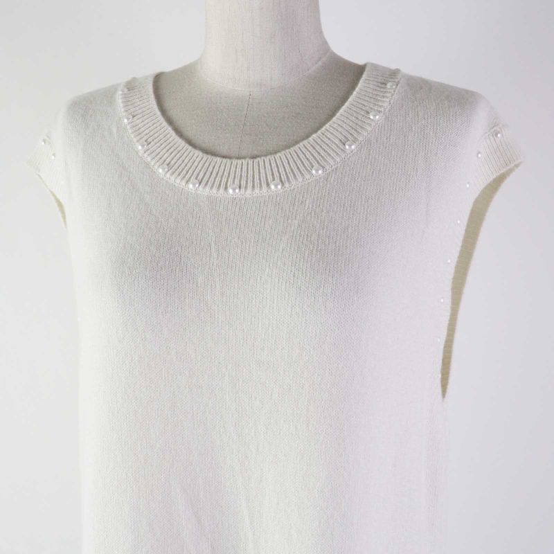 CHANEL P53637 Cotton Cashmere Sleeveless Knit Dress With Pockets And F Pearls