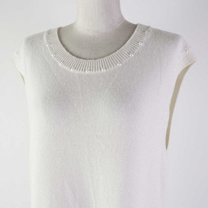 CHANEL P53637 Cotton Cashmere Sleeveless Knit Dress With Pockets And F Pearls