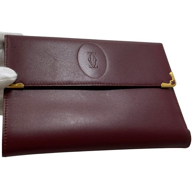 Cartier Trifold Wallet Bordeaux Must Excellent Condition Preowned Leather