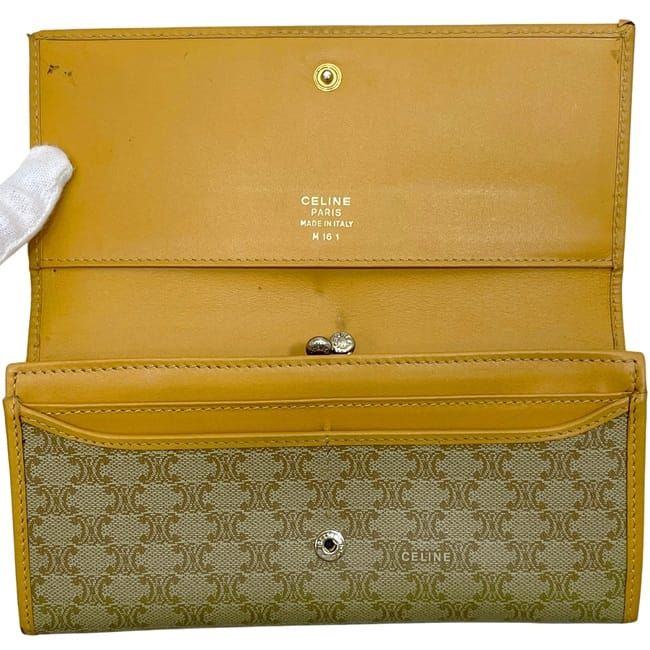 Celine Bifold Long Wallet Beige Macadam Wallet PVC Leather Preowned