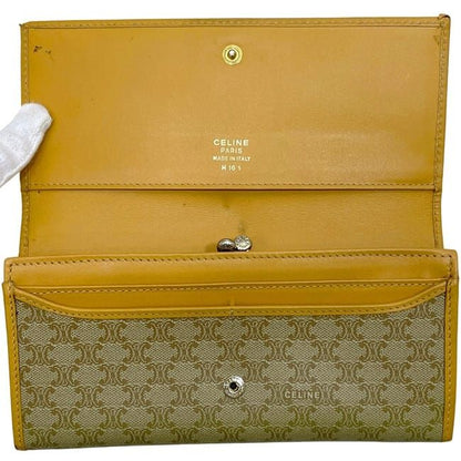 Celine Bifold Long Wallet Beige Macadam Wallet PVC Leather Preowned