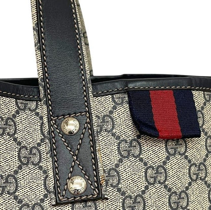 Gucci Tote Bag Beige Navy GG Supreme 211134