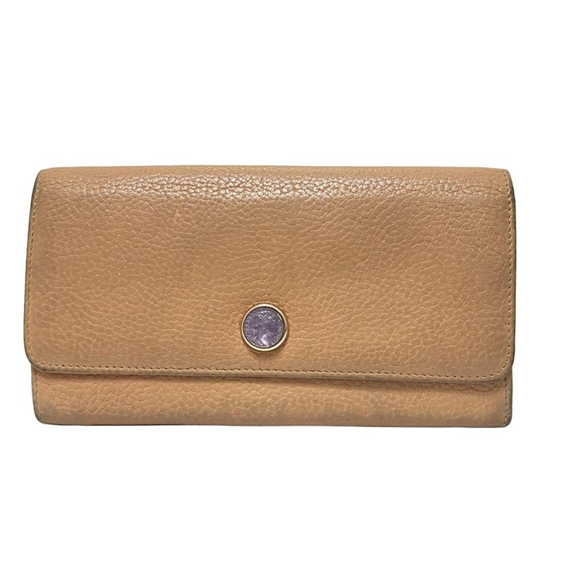 Bvlgari Long Wallet Monete Light Brown×light Purple Leather