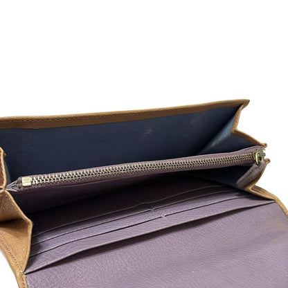 Bvlgari Long Wallet Monete Light Brown×light Purple Leather