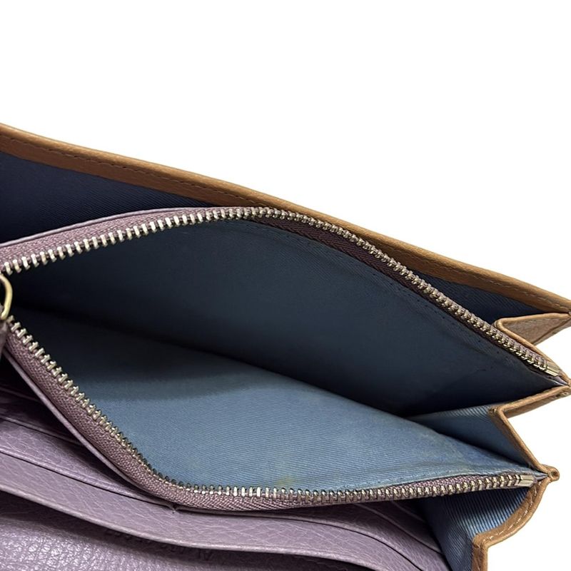 Bvlgari Long Wallet Monete Light Brown×light Purple Leather