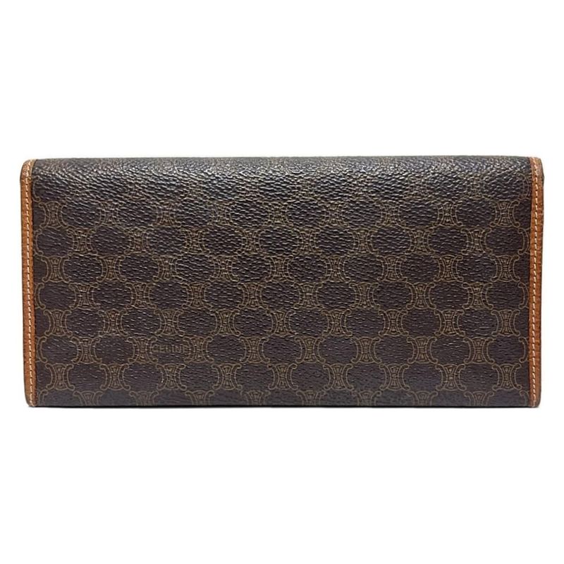 Celine Long Wallet Macadam Pattern Dark Brown Beige And Light Brown Leather