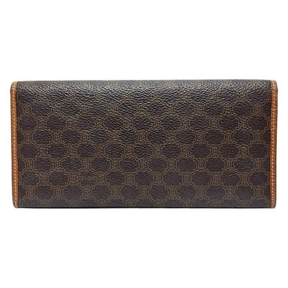 Celine Long Wallet Macadam Pattern Dark Brown Beige And Light Brown Leather