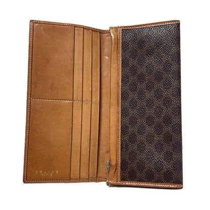Celine Long Wallet Macadam Pattern Dark Brown Beige And Light Brown Leather
