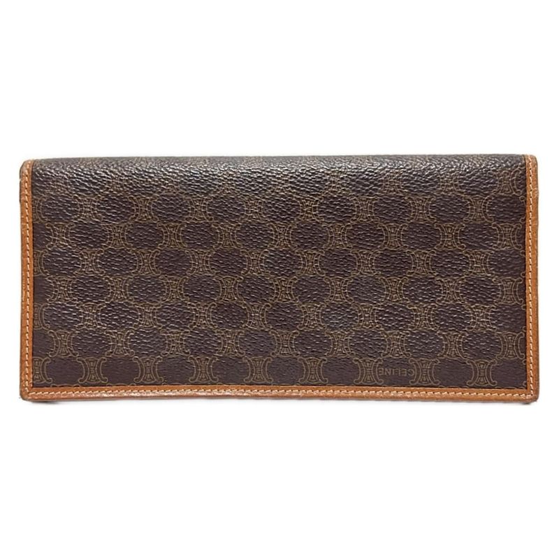 Celine Long Wallet Macadam Pattern Dark Brown Beige And Light Brown Leather