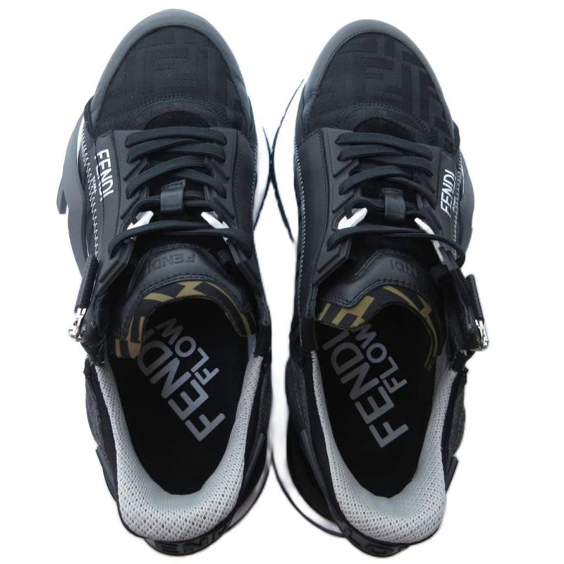 Fendi FLOW Black Cles Zur Low Top Sneakers FF Logo Zucca Pattern Black White 8