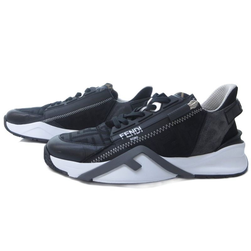 Fendi FLOW Black Cles Zur Low Top Sneakers FF Logo Zucca Pattern Black White 8