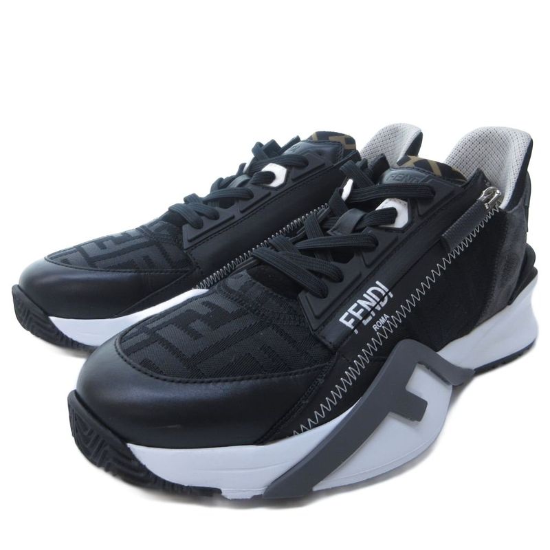 Fendi FLOW Black Cles Zur Low Top Sneakers FF Logo Zucca Pattern Black White 8