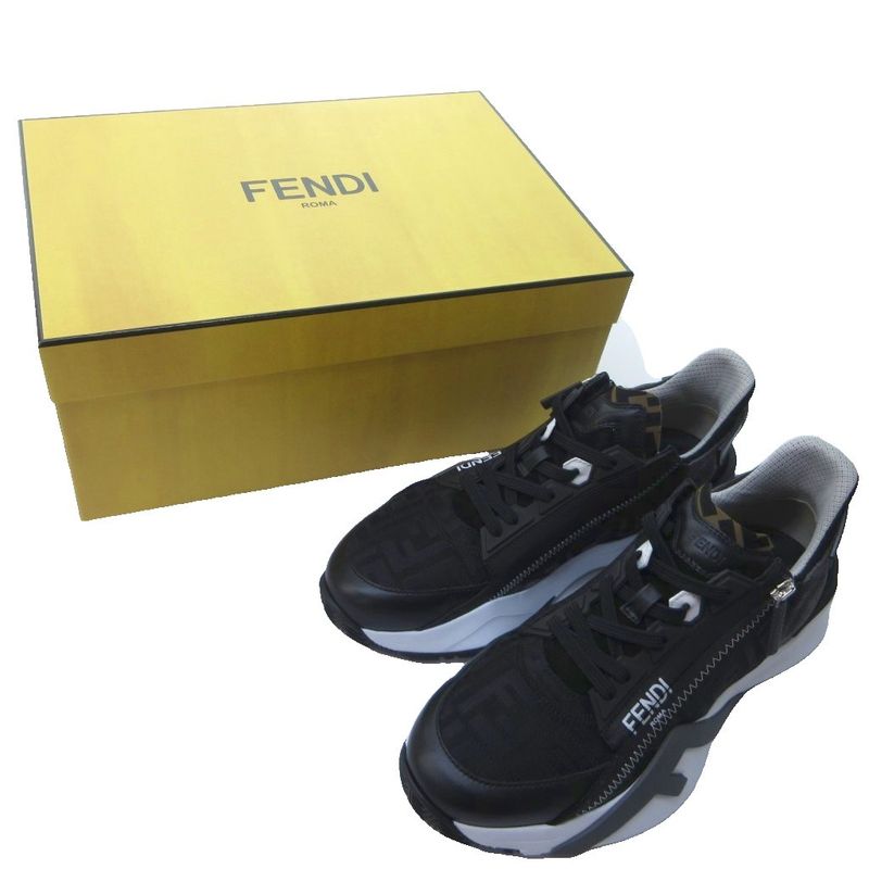 Fendi FLOW Black Cles Zur Low Top Sneakers FF Logo Zucca Pattern Black White 8