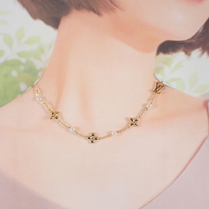 Louis Vuitton Necklace - Louisa M01610 Necklace Metal Faux Pearl Gold Cute Gift