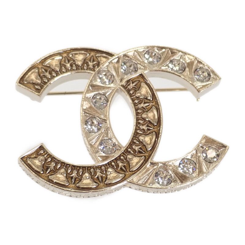 Chanel Coco Mark B19A Brooch Metal Rhinestone Gold Ladies [rank A