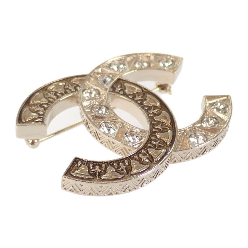 Chanel Coco Mark B19A Brooch Metal Rhinestone Gold Ladies [rank A