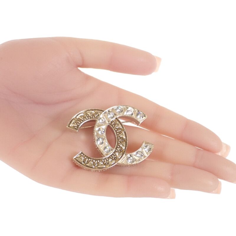 Chanel Coco Mark B19A Brooch Metal Rhinestone Gold Ladies [rank A
