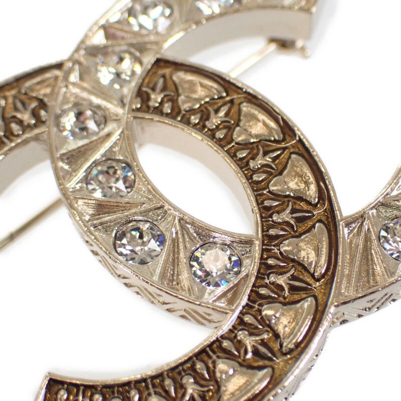 Chanel Coco Mark B19A Brooch Metal Rhinestone Gold Ladies [rank A