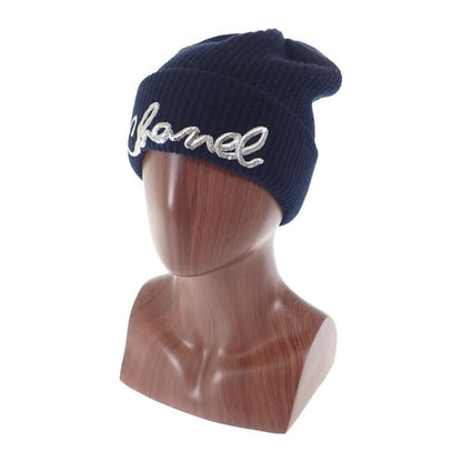 Chanel Logo Knit Cap Aa8313 Knit Cap Cashmere Black Ladies Men's [A Rank]