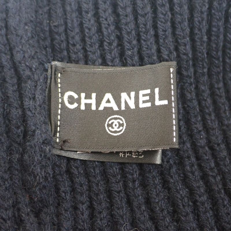 Chanel Logo Knit Cap Aa8313 Knit Cap Cashmere Black Ladies Men's [A Rank]