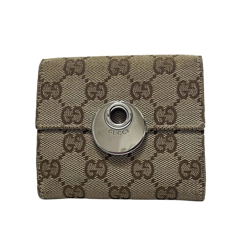 Gucci W Hook Wallet In Eclipse GG Pattern 120935 Beige And Dark Brown