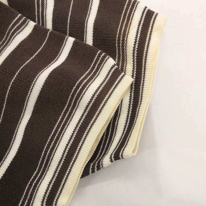 Christian DIOR Knit Polo Shirt Striped Short Sleeve Brown Ibo81 FF