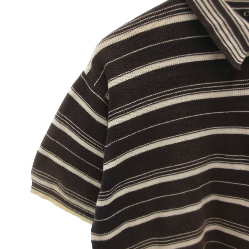 Christian DIOR Knit Polo Shirt Striped Short Sleeve Brown Ibo81 FF