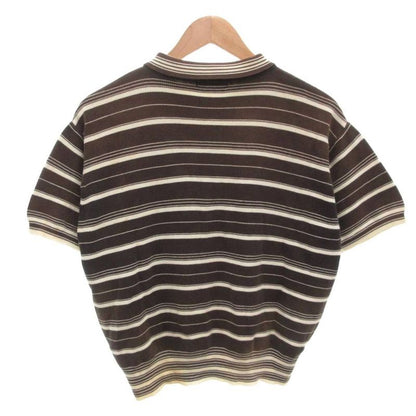 Christian DIOR Knit Polo Shirt Striped Short Sleeve Brown Ibo81 FF
